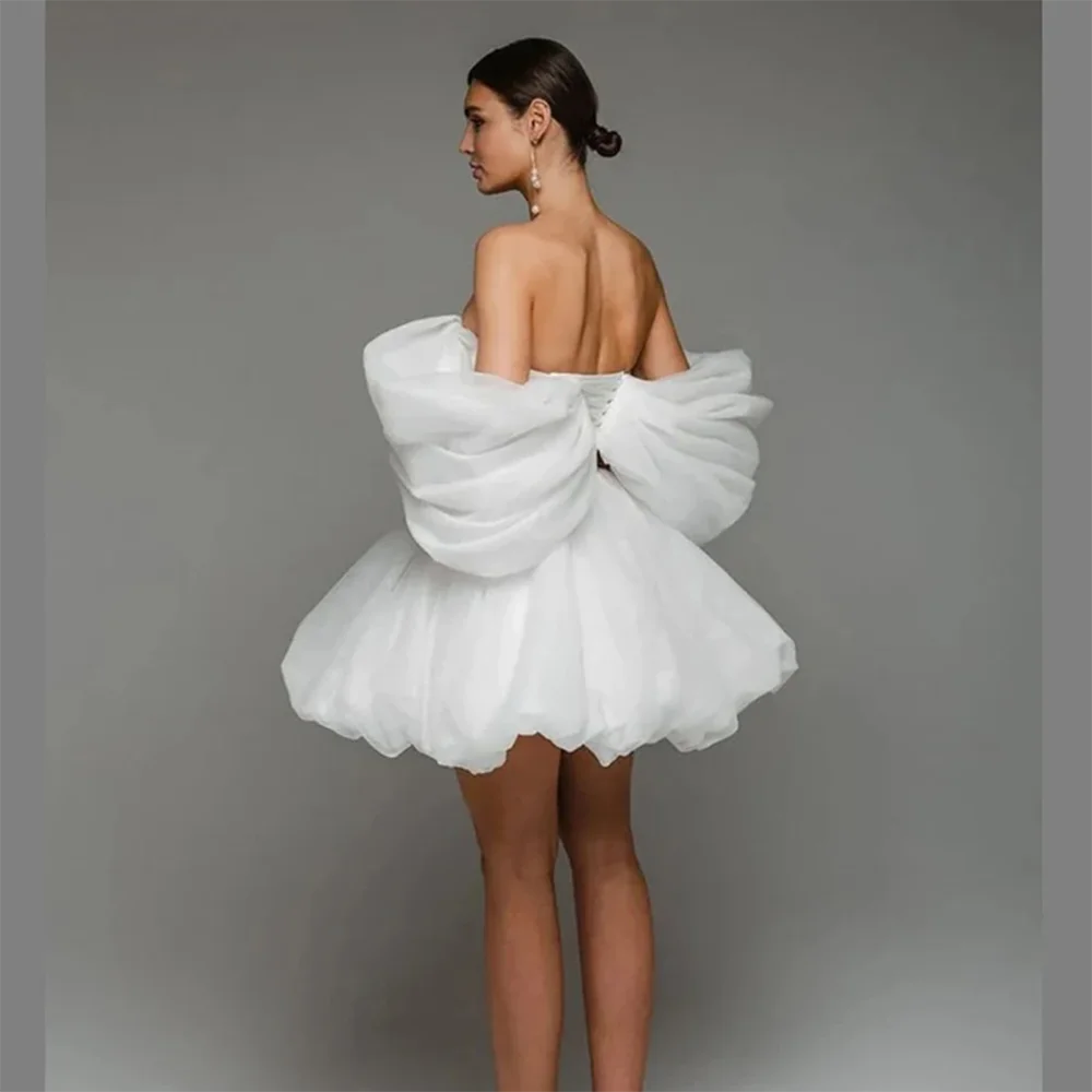 Pretty White Women Prom Dresses Strapless Off the Shoulder Above Knee Length Simple Fairy Modern Style Evening Party Ball Gowns