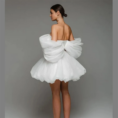 Pretty White Women Prom Dresses Strapless Off the Shoulder Above Knee Length Simple Fairy Modern Style Evening Party Ball Gowns