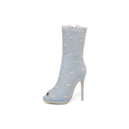 QPLYXCO Ankle Boots Women High Heels11.5cm Super Plus Size 50 51 52 Sexy Fashion Open Toe Party Spring Summer Short Boots 19-18