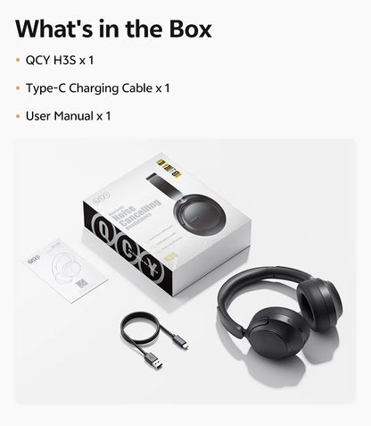 QCY H3S Over Ear Headphone Hi-Res LDAC Spatial Sound Headset H3S -56dB Adaptive ANC Wireless Earphone Bluetooth 6.0 102Hrs