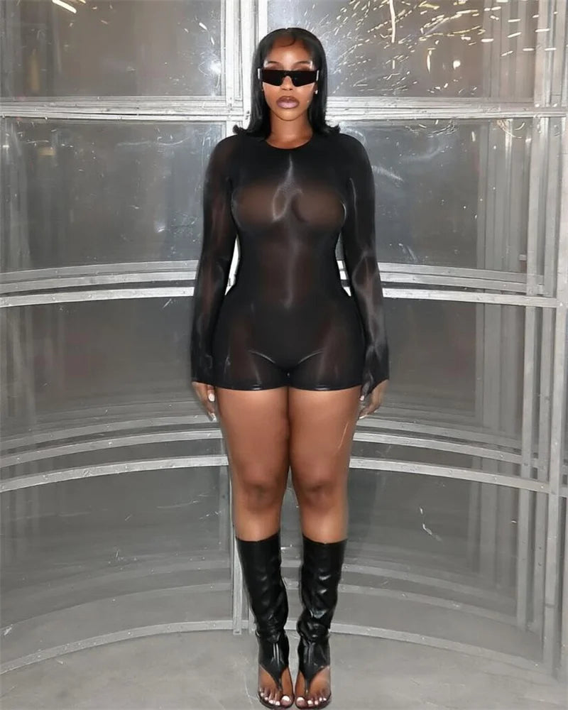 Doyerl Solid Long Sleeve Shorts Romper for Woman Bodysuit Fancy Club Skinny Stretchy Party Night Going Out One Pieces Playsuit