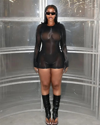 Doyerl Solid Long Sleeve Shorts Romper for Woman Bodysuit Fancy Club Skinny Stretchy Party Night Going Out One Pieces Playsuit