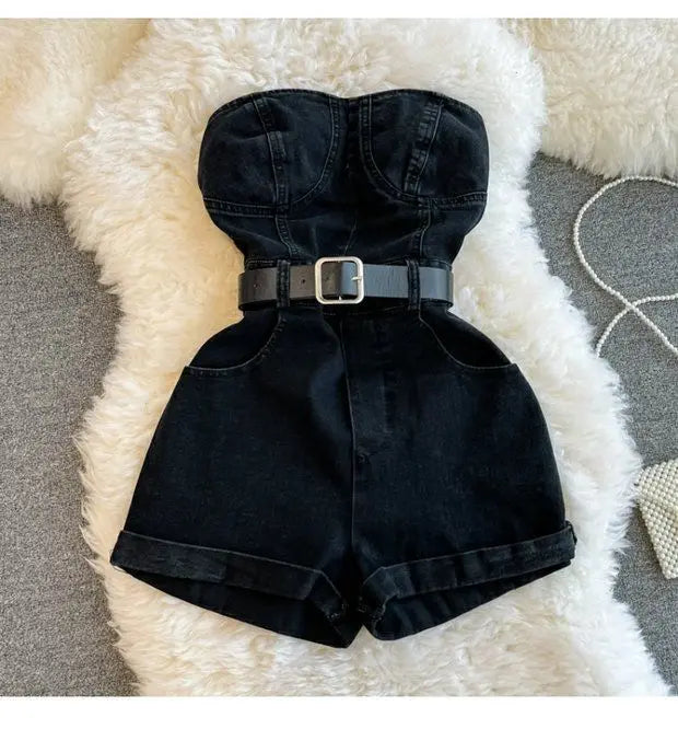 Summer Rompers Women Jeans Jumpsuit off shoulder 2022 Loose Casual Denim Rompers Womens Jumpsuits Wide Leg Casual Denim Overalls