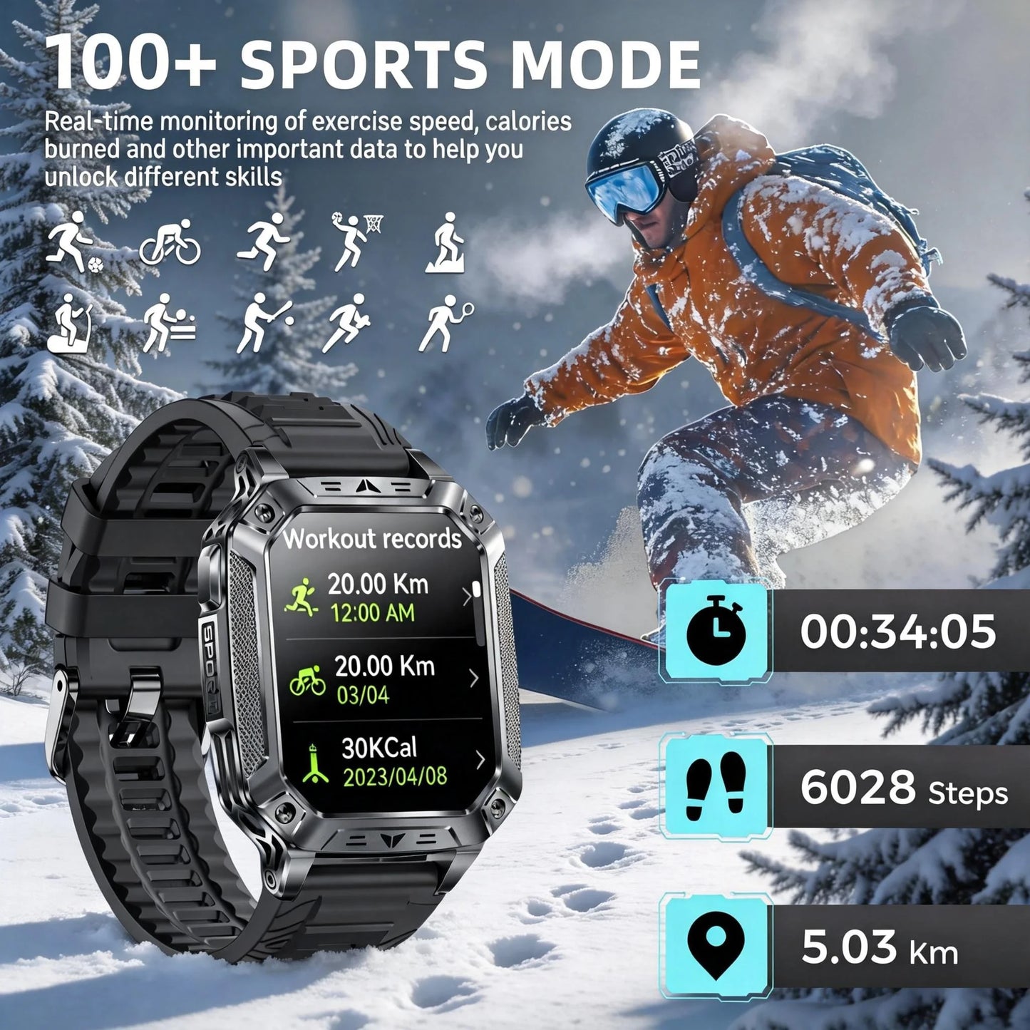 2026 New Military outdoor 1400mAh Battery SmartWatch Men Waterproof Call 2.01" HD AMOLED Sports Heart rate Flashlight Smart Band