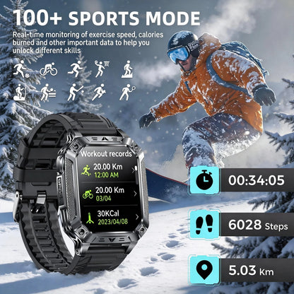 2026 New Military outdoor 1400mAh Battery SmartWatch Men Waterproof Call 2.01" HD AMOLED Sports Heart rate Flashlight Smart Band