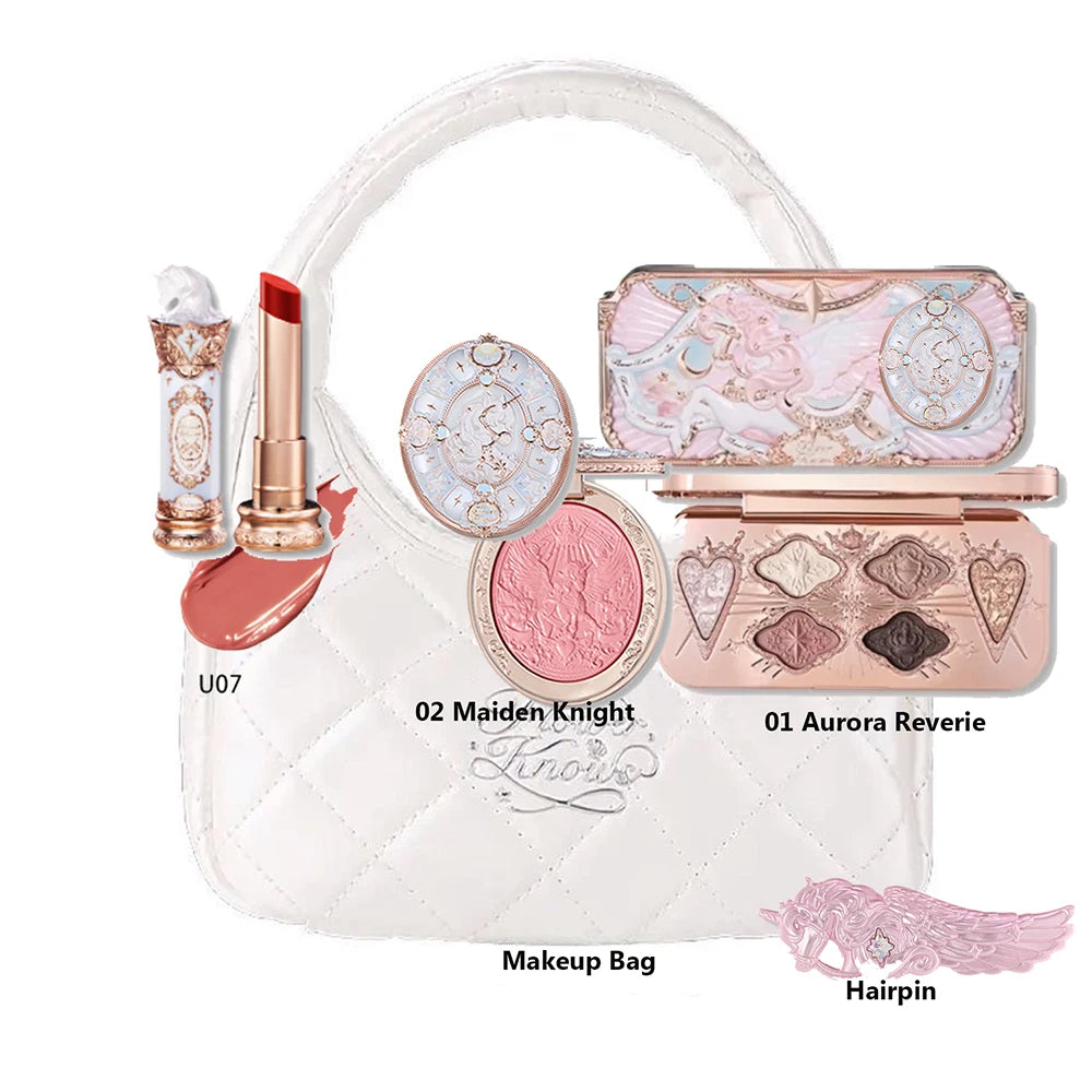 Flower Knows All In One Makeup Set Gift Box Garden Cushion Cream Foundation Matte Blush Long Lasting Velvet Lip Cream With Bag
