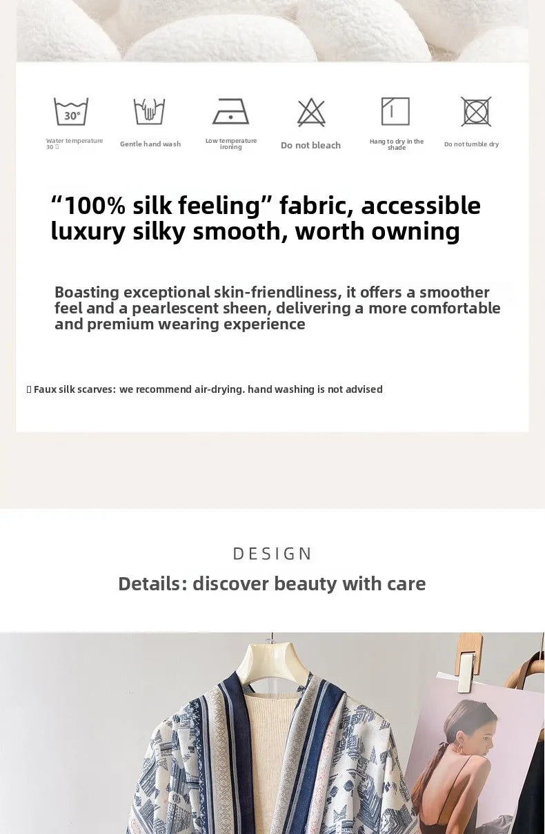 Sun Protection Silk Scarf Women's Retro Ethnic Style Cotton Linen Beach Holiday Wrap Shawl Outerwear Geometric Print Korean S...