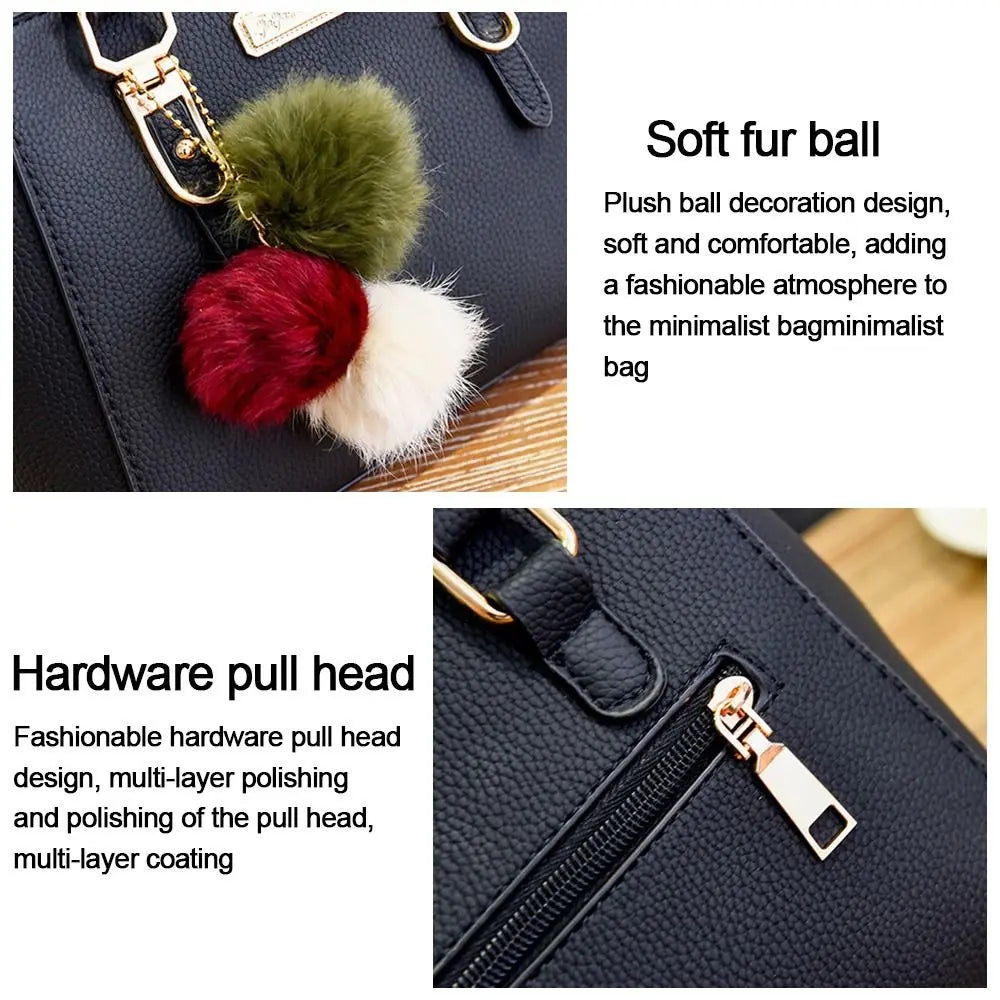 Simple Fashion Shoulder Bags PU Leather Solid Color Embossed Crossbody Bag Large Capacity with Pendant Female Messenger Bag