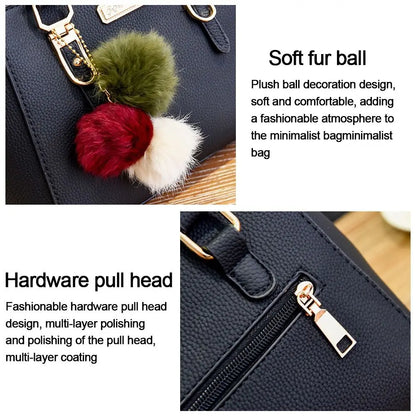 Simple Fashion Shoulder Bags PU Leather Solid Color Embossed Crossbody Bag Large Capacity with Pendant Female Messenger Bag
