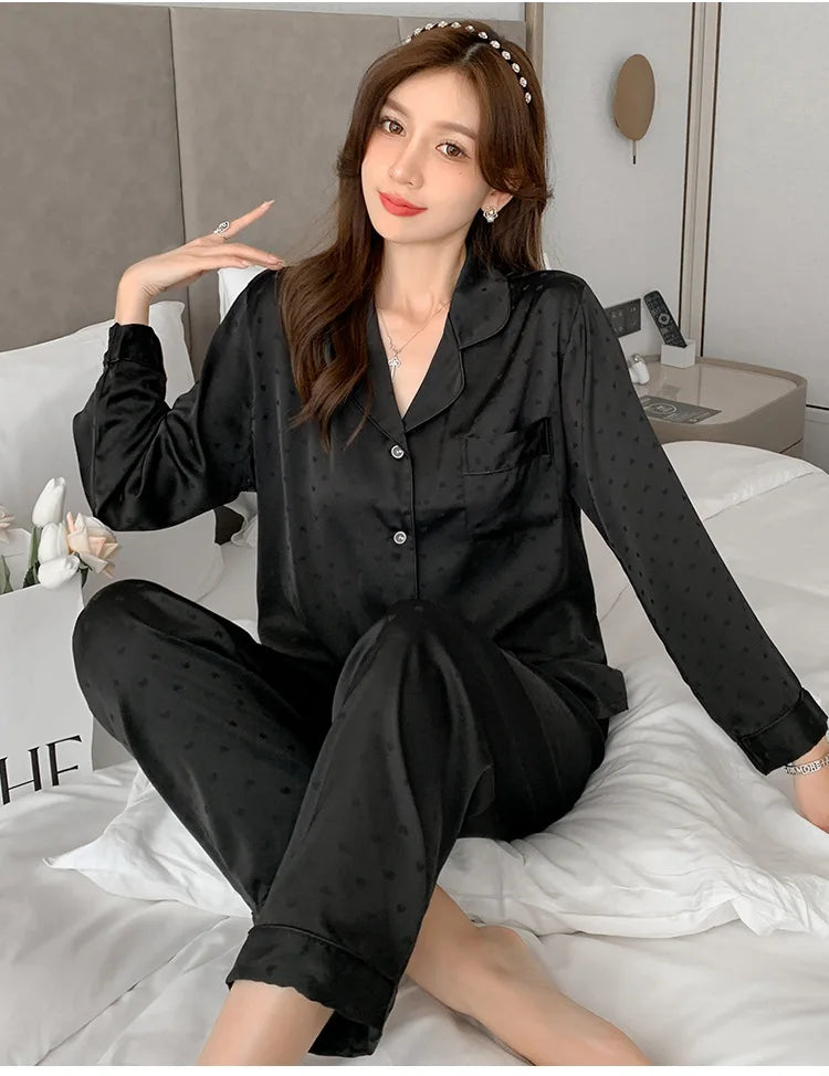 Women's New Arrival Silk-Feel Ice-Silk Lightweight Long-Sleeve Pajama Set Two-Piece Comfortable Homewear Suit