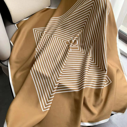 Fashion 90×90CM Geometric Stripe Printed Square Silk Scarf Bandana Women's Neckerchief Hijab Daily Wear Fall Decoration Shawl