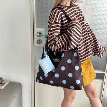 New Large Capacity Tote Handbag Polka Dot Shoulder Bag Fashion Top-Handle Bags Vintage Hobo Bucket Bag Commuting Underarm Pouch