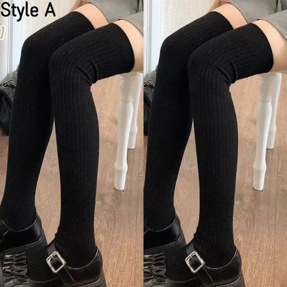 Spring Fall Knee High Stockings for Women White Vertical Stripe Long Socks Fashion Girls JK Skinny Boots Sock Japanese Style