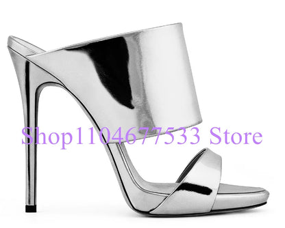 Fashion Stiletto Heel Lady Slipper Sandals Luxury Champagne Gold High Heels Sandals Shoes Woman Large Size Casual Sandals