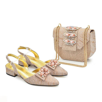Ladies Shoe and Bag Set Latest Designers Women Nigerian Italian Shoes and Bag Set Decorated with Rhinestone Luxury Wedding Pumps
