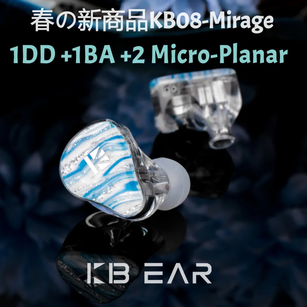 Wired Headphones For Games Live Streaming KBEAR KB08 Mirage IEMS In Ear Earphones 1DD 1BA 2 Micro-Planar Magnetic Drivers HiFi