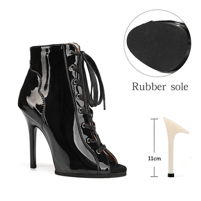 Women Sexy Thin High Heel Dance Shoes Party Ballroom Pole Jazz Lace Up Platform Dancing Boots Short Tube Heels 8.5/9.5CM Booties