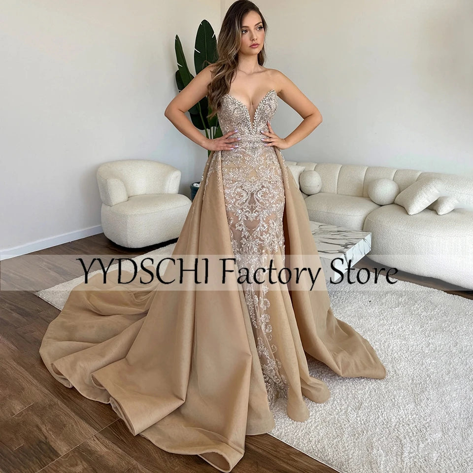 Customized Evening Dress V-Neck Embroidery 2024 Luxury Mermaid  Strapless Beading Dress Sexy Formal for Women vestidos de noche