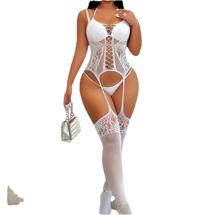 Fashion Open Crotch Fishnet Bodystockings Woman Sexy Lingerie Porn Catsuit Bodysuit Romantic Lace Underwear Erotic Outfits New