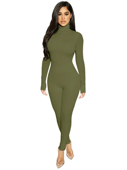 Hugcitar Fall Long Sleeve Solid Turtleneck Sexy Skinny Bodycon Jumpsuit Women Fashion Streetwear Sport Casual Romper Overalls