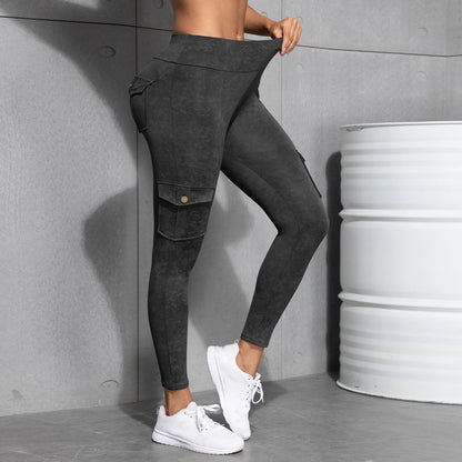 Camouflage Printed Women's Leggings With Pocket Sports Cargo Pants High Waist Slim Fit Tight Pants