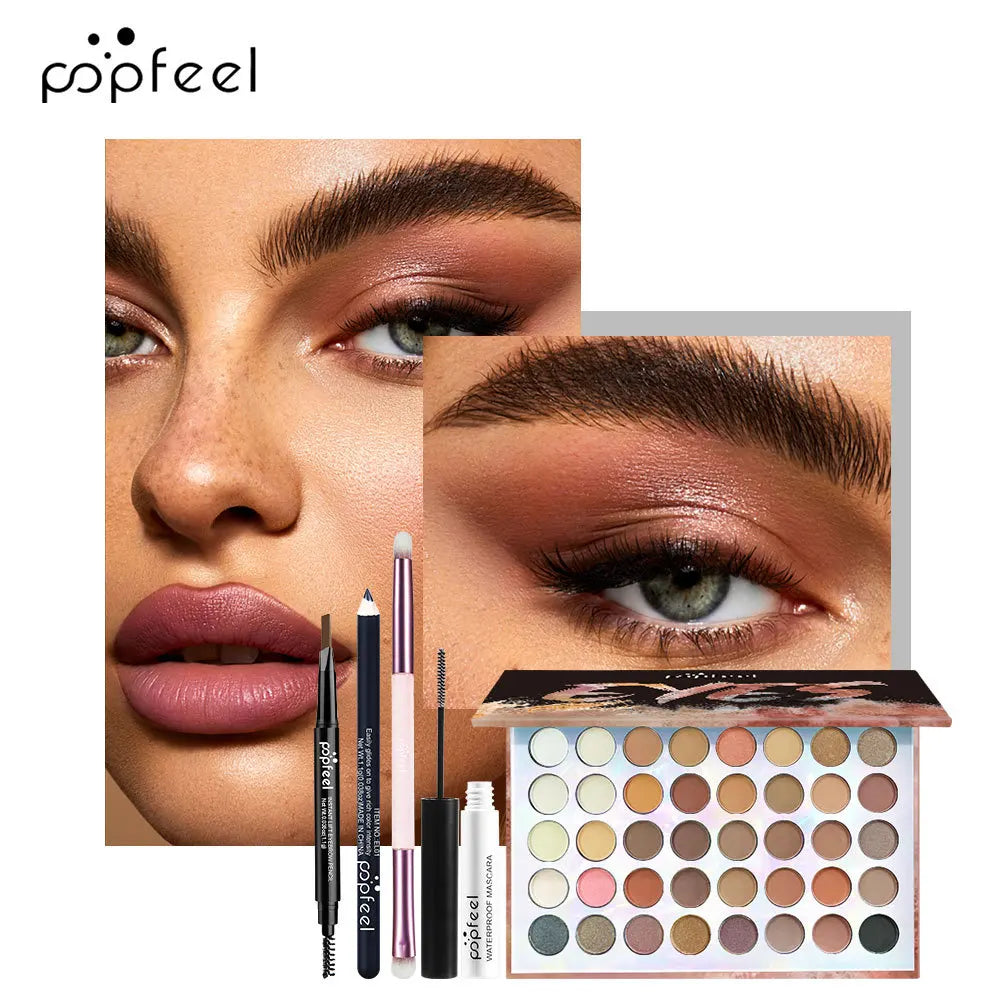 Essential Eye Makeup Set for Beginners Matte&Shimmer Eyeshadow Palette, Mascara, Eyebrow Pencil, Lip Eyeliner,Brush Tool Set Box
