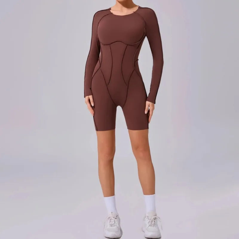 Yoga Sports Fitness Jumpsuits Sets Pants Women's Hip-lifting One-piece Open Back Long-sleeved Outdoors Workout Gym Yoga Bodysuit