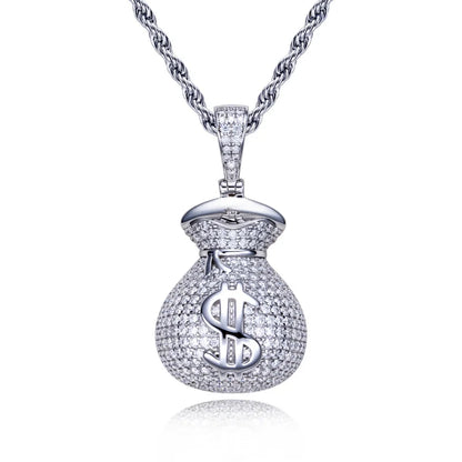 MossanRappr 2.8cttw Moissanite Bling Dollar Money Bag Pendant Hip Hop  Necklace 925 Sterling Silver Heavy Metal Jewelry for Men