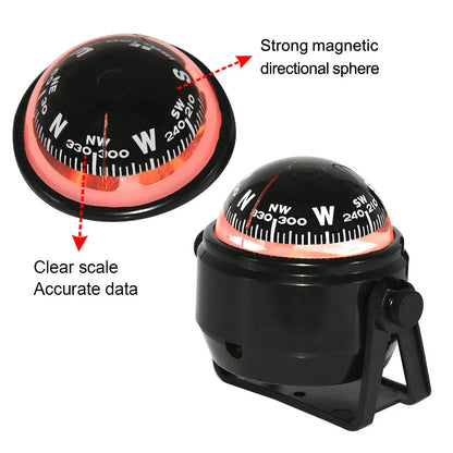 Ball Shaped Boat Compass Vehicle Navigation Car Compass with Dial Sea Pivoting Marine Boat Compass Black/White for Outdoor
