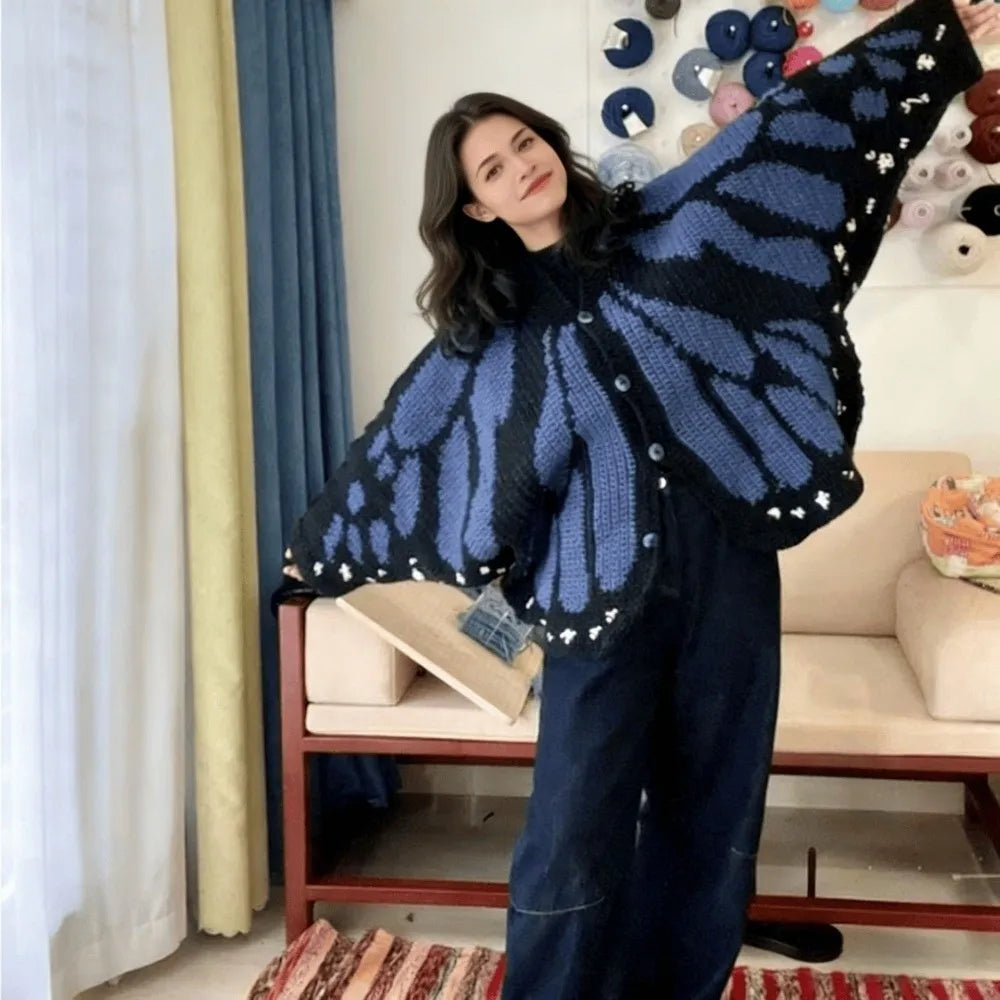 Crochet Monarch Butterfly Knit Cardigan Soft Breathable MonarchButterfly Cardigan Sweater Keep Warm with Butterflies Wing