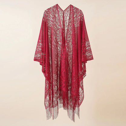 Women Sun Protection Shawl Lady Summer Hollow Out Lace Cardigan Holiday Bikini Blouse Breathable Beach Cape Sexy Long Tippet