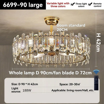 Nordic Luxury Crystal Ceiling Fan Light Modern Minimalist Dining Room Hotel Pendant Lights Living Room Bedroom Silent Fan lamp