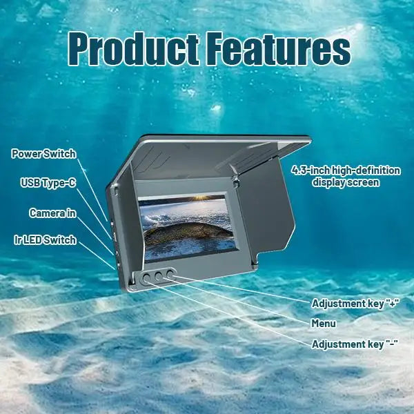 4.3 Inch HD Underwater Fishing Camera Portable Waterproof Fish Finder Visual Video Monitor Ice Sea Boat Fishing Tackle Gear Perfect Outdoor Equipment Gifts for Men Father Black