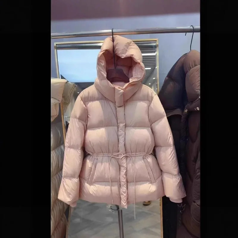 Winter Women Parkas Down Cotton Padded Coat Pink Warm Sashe Hooded Outwear Female Thick Snow Wear Coats Puffer Quilted Jacket