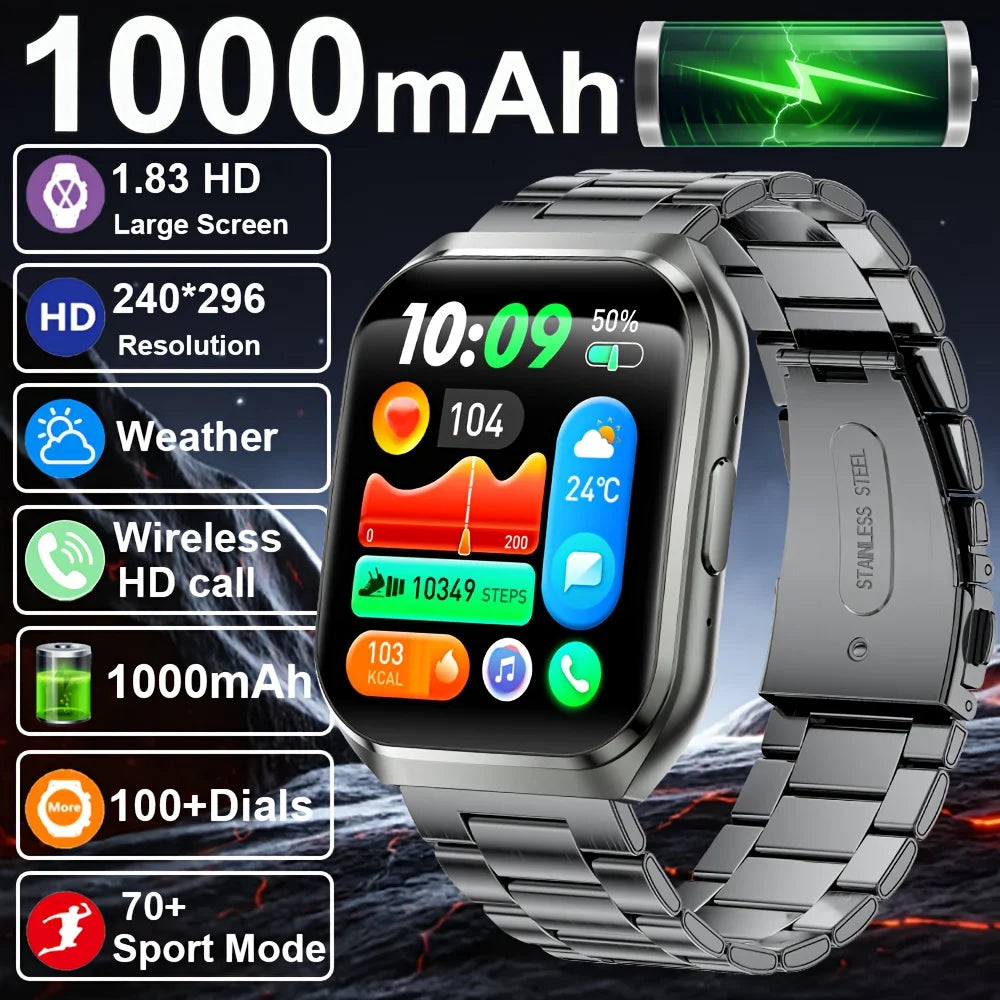 New Smart Watch Man 1000mAh Long Standby Outdoor Smartwatch Men IP68 Waterproof Heart Rate Sport BT Call Big Battery Smart Watch