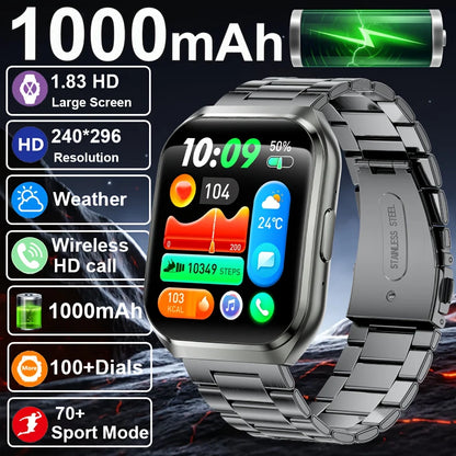 New Smart Watch Man 1000mAh Long Standby Outdoor Smartwatch Men IP68 Waterproof Heart Rate Sport BT Call Big Battery Smart Watch