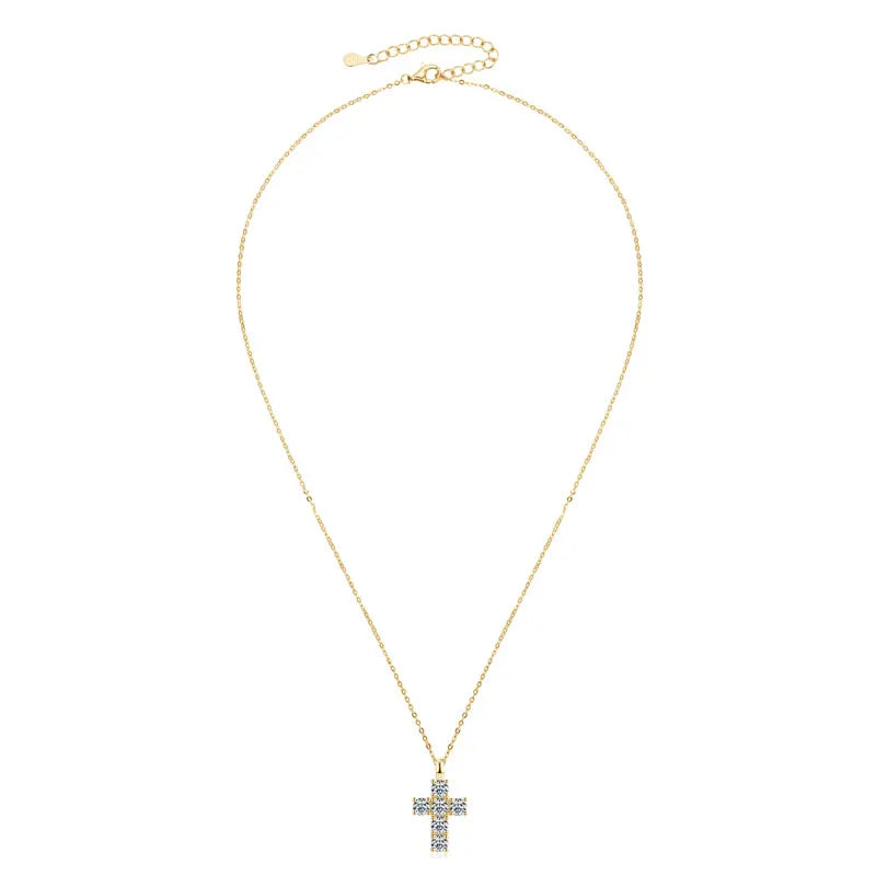 Lnngy 925 Sterling Silver Vintage Cross Pendant Necklace Certified 3.5mm Moissanite Necklace For Women Classic Fine Jewellry