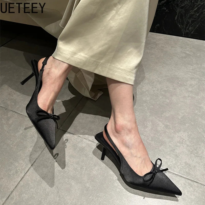 Designer Luxury Summer Women Sandals Fashion Pointed Toe Butterfly-knot Shoes Ladies Elegant High Heels Party Club Sandalias