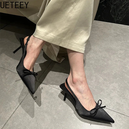 Designer Luxury Summer Women Sandals Fashion Pointed Toe Butterfly-knot Shoes Ladies Elegant High Heels Party Club Sandalias