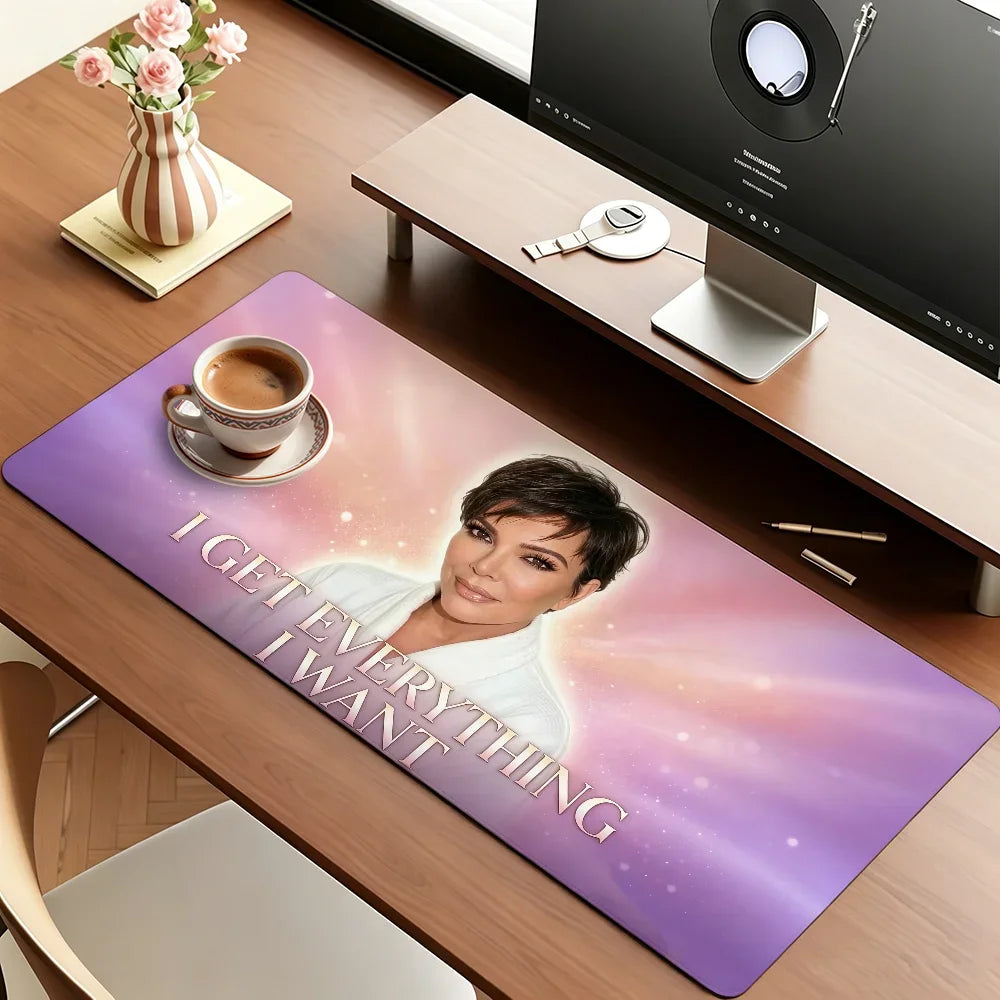 Cool Rich Kris Jenner Mouse Pad Large Non-Slip Waterproof Mat Stitched Edge Keyboard Pad for Gaming Daily Office