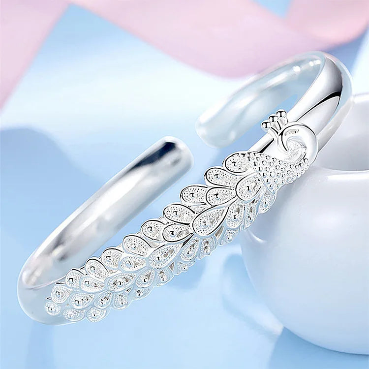 Trendy 925 Sterling Silver Big Bangles Bracelet Cute Charms for Women Lady Fashion Jewelry Adjustment Cuff Wedding Luxury