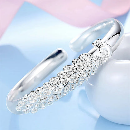 Trendy 925 Sterling Silver Big Bangles Bracelet Cute Charms for Women Lady Fashion Jewelry Adjustment Cuff Wedding Luxury