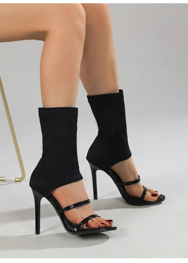 Eilyken Sexy Spring Autumn Stretch Boots High Heels Women Sandals Fashion Peep Toe Ankle Strap Hollow Pumps Pole Dancing Shoes