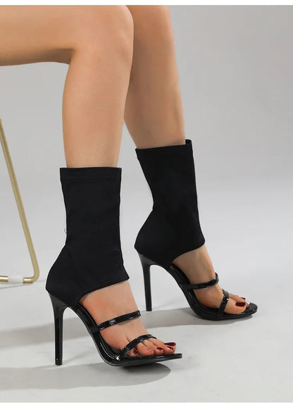 Eilyken Sexy Spring Autumn Stretch Boots High Heels Women Sandals Fashion Peep Toe Ankle Strap Hollow Pumps Pole Dancing Shoes