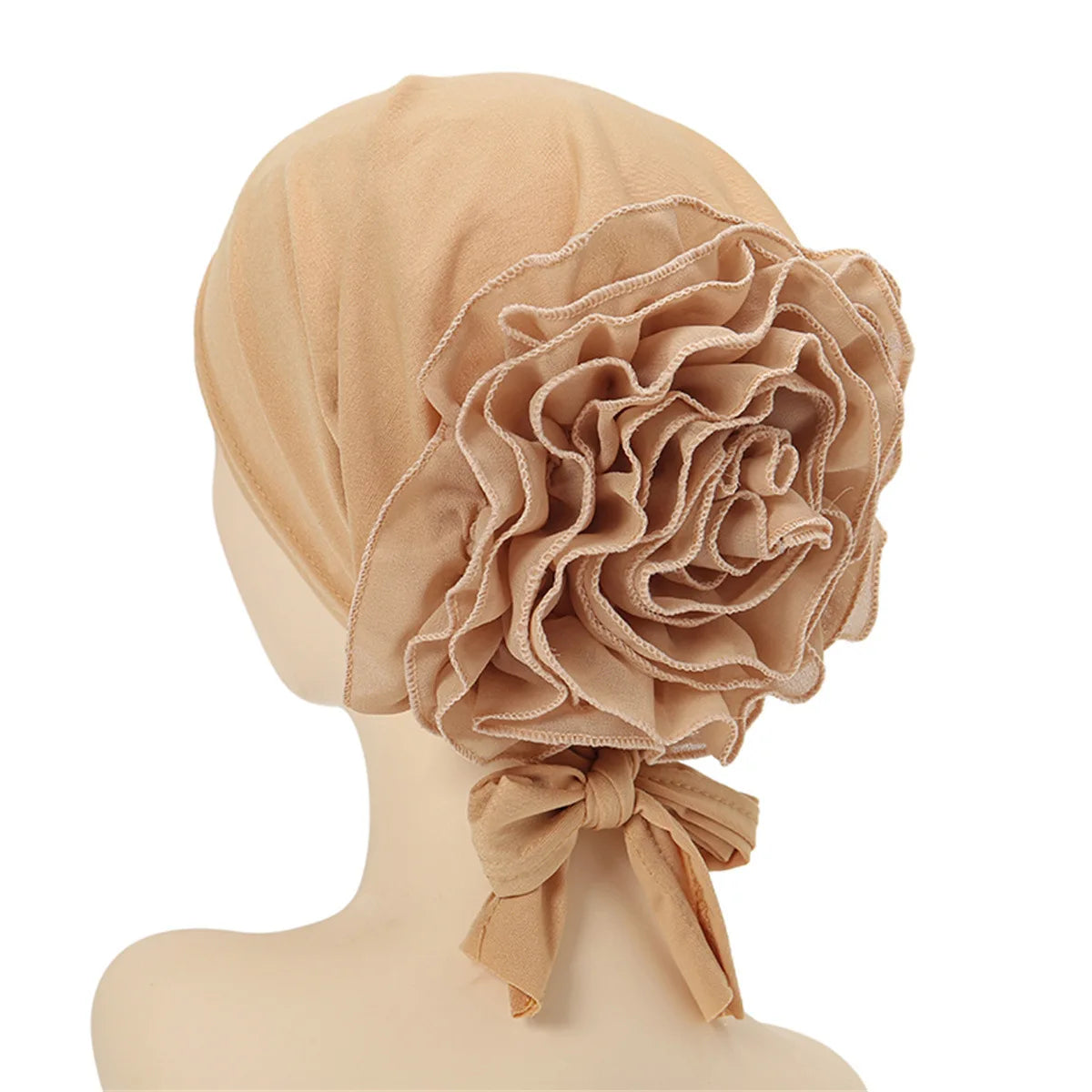 Fashionable Women's Hijabs Solid Color Hijab Turban Caps Chiffon Flower Decor Headwear Islamic Head Wrap Head Scarf Cap