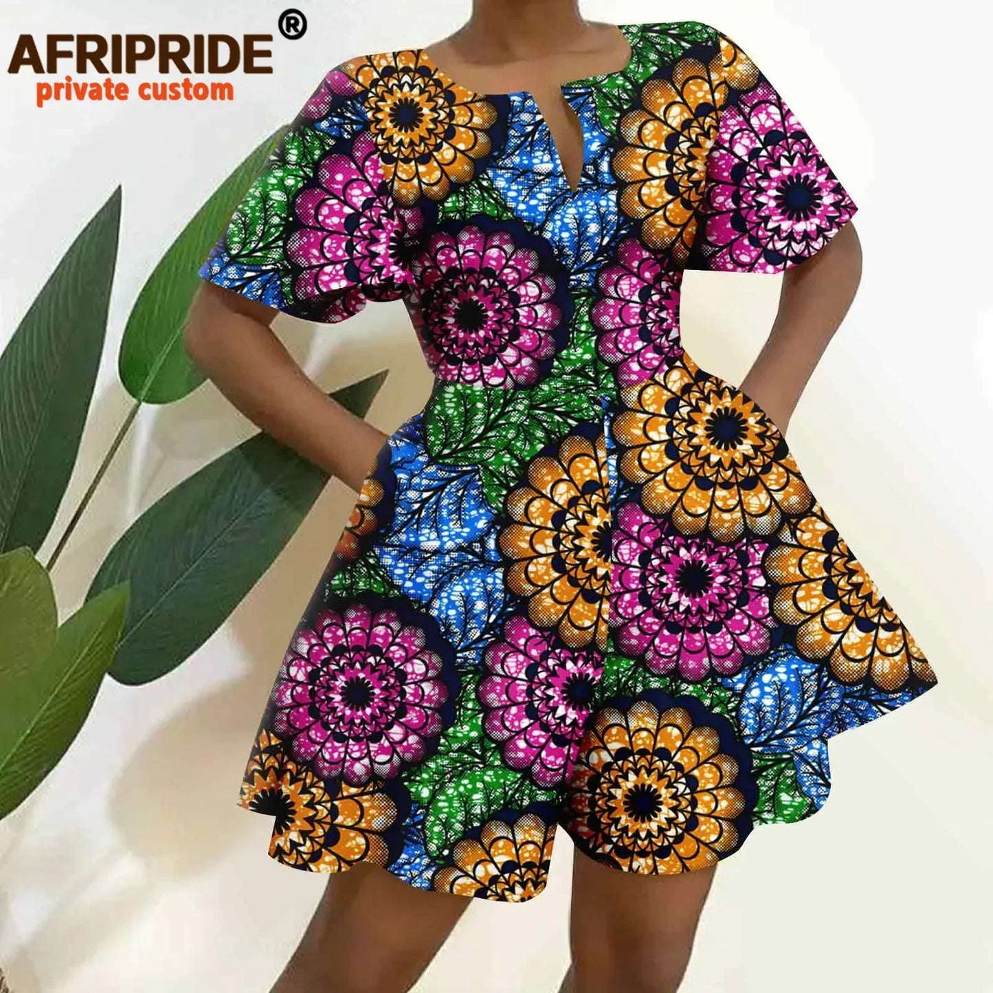 2026 African Clothes for Women Short Sleeve High Waist Print Jumpsuit Casual Cotton Summer Outfits Rompers Playsuits A2329001