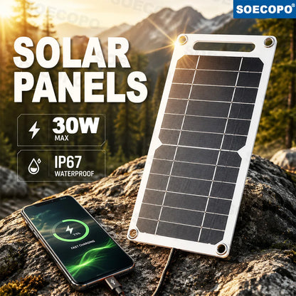 30W Portable Solar Panel 5V Solar Plate WithUSB Safe Stabilize Charger For Power Bank Phone Outdoor Camping Home RV Gift