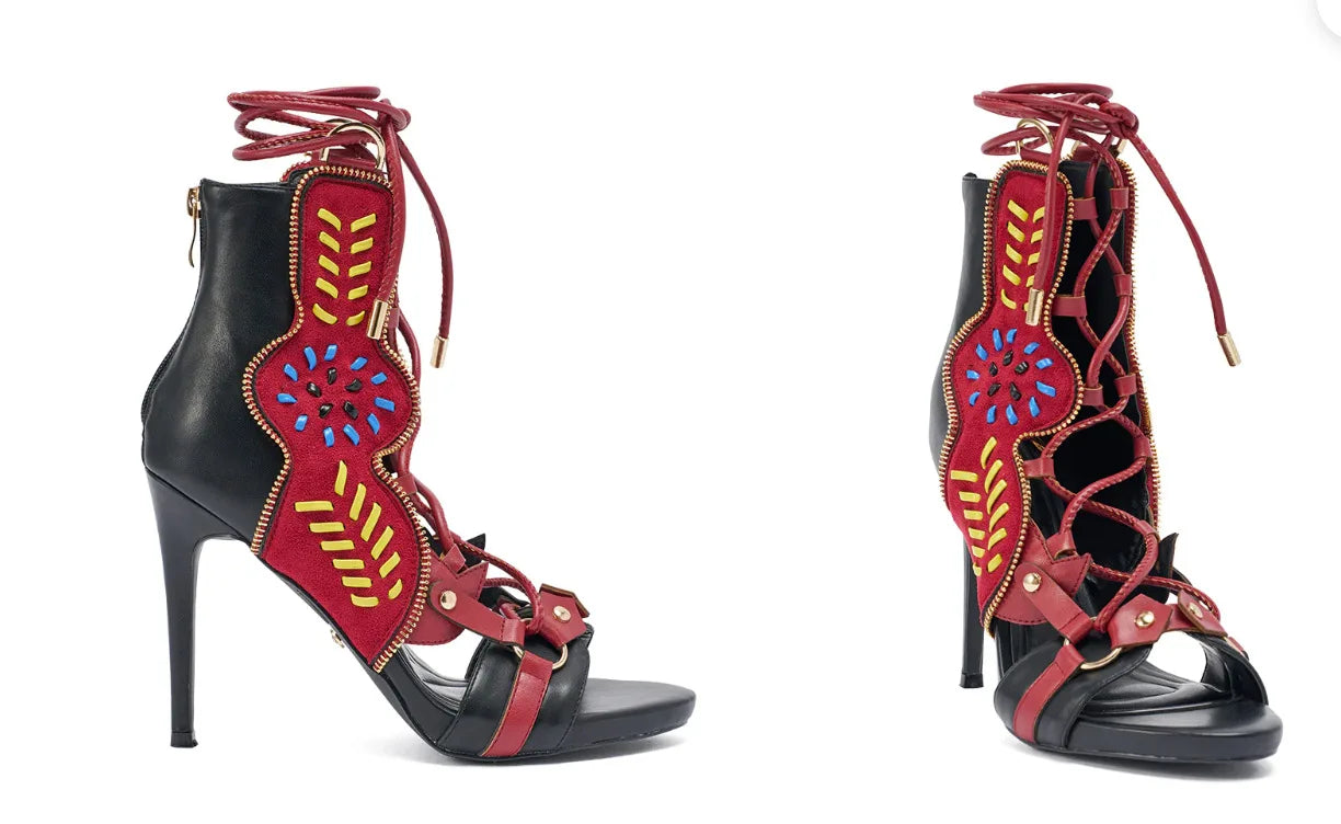 Thin High Heel Peep Toe Design Fluffy Sandals Women Fashion Strap Ankle Feather Sandals Zip Summer Show New Shoes Embroidery