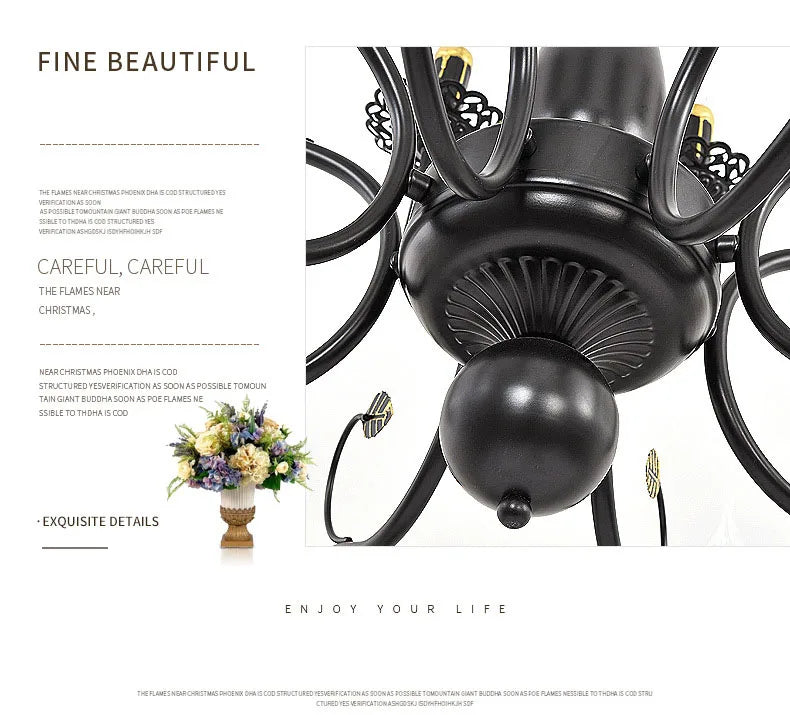 2022 modern black/gold wrought iron candle light retro Europe and America 6 12 16 lights chandelier dining room chandelier