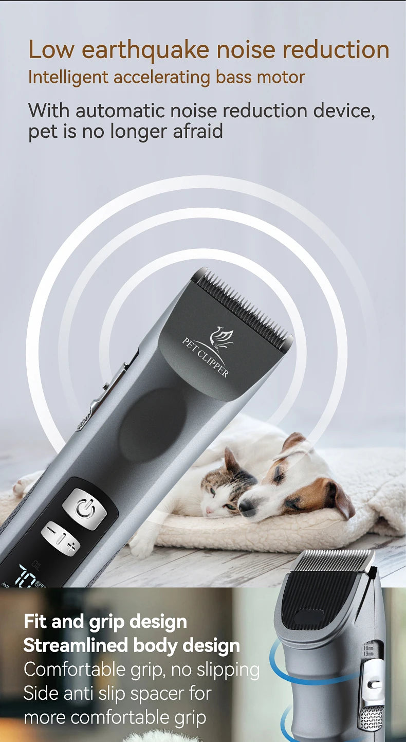 Fenice Cordless Rechargeable Pet Clipper Low Noise Professional Pet Hair Cutting Machine Grooming Trimmer Shaver Kit for Animals